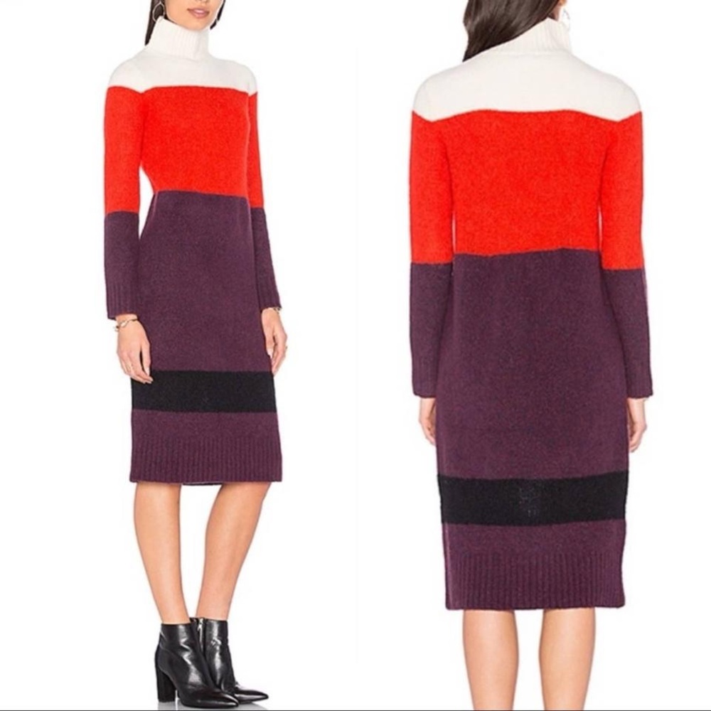 Rag & Bone Britton Stripe Colorblock Wool Midi Sweater Dress